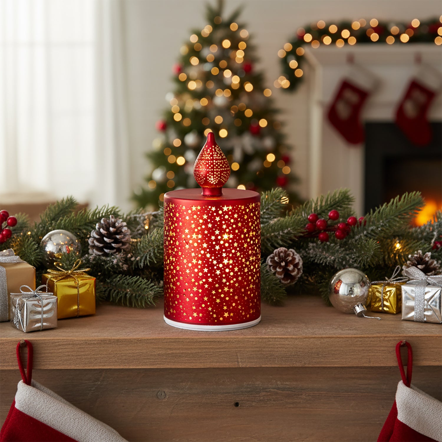 DICTROLUX - Decorazione Luminosa LED Vetro Soffiato Rossa h17,5 cm